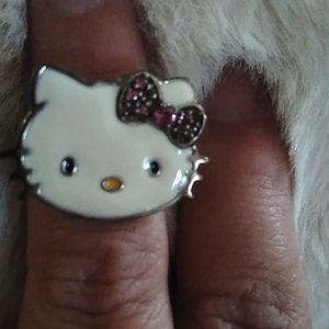 Hello kitty sterling silver ring with diamond bow accents